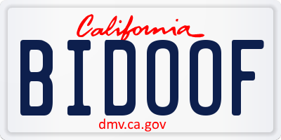 CA license plate BIDOOF