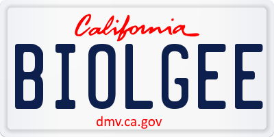 CA license plate BIOLGEE