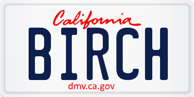 CA license plate BIRCH