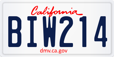 CA license plate BIW214