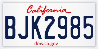 CA license plate BJK2985