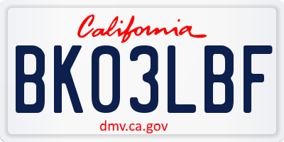 CA license plate BK03LBF