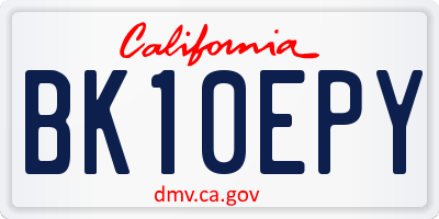 CA license plate BK10EPY