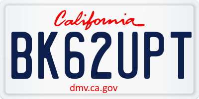 CA license plate BK62UPT