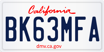 CA license plate BK63MFA