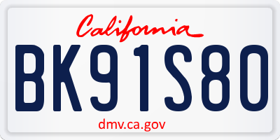 CA license plate BK91S80