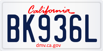 CA license plate BK936L