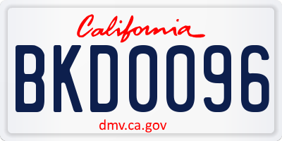 CA license plate BKD0096