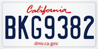 CA license plate BKG9382