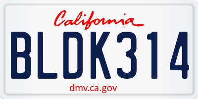 CA license plate BLDK314