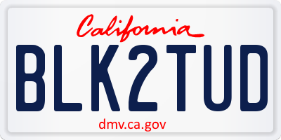 CA license plate BLK2TUD