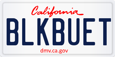 CA license plate BLKBUET