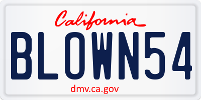 CA license plate BLOWN54