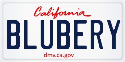 CA license plate BLUBERY