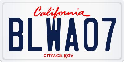 CA license plate BLWA07