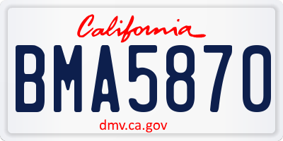 CA license plate BMA5870