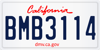 CA license plate BMB3114