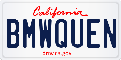 CA license plate BMWQUEN