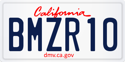 CA license plate BMZR10