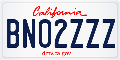 CA license plate BN02ZZZ