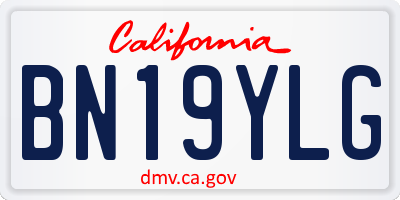 CA license plate BN19YLG