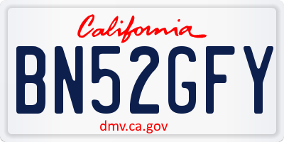 CA license plate BN52GFY