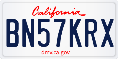 CA license plate BN57KRX