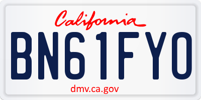 CA license plate BN61FYO