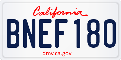 CA license plate BNEF180