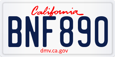 CA license plate BNF890