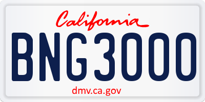 CA license plate BNG3000