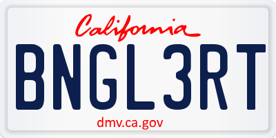 CA license plate BNGL3RT