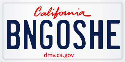 CA license plate BNGOSHE