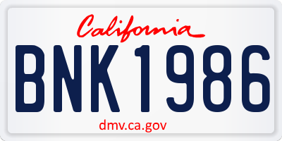 CA license plate BNK1986