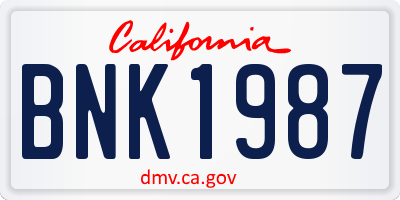 CA license plate BNK1987