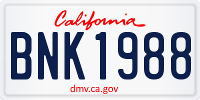 CA license plate BNK1988