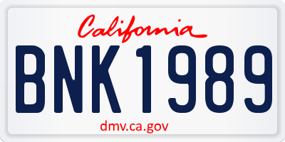 CA license plate BNK1989