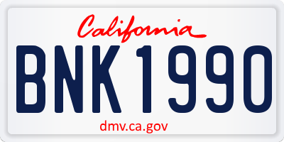 CA license plate BNK1990