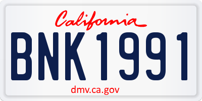 CA license plate BNK1991