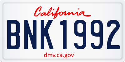 CA license plate BNK1992