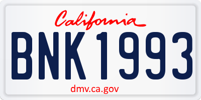 CA license plate BNK1993