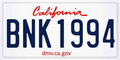 CA license plate BNK1994