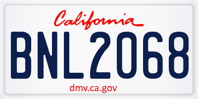 CA license plate BNL2068