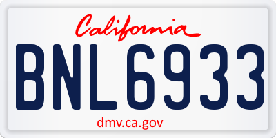 CA license plate BNL6933