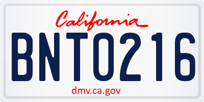 CA license plate BNT0216