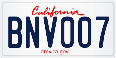 CA license plate BNV007