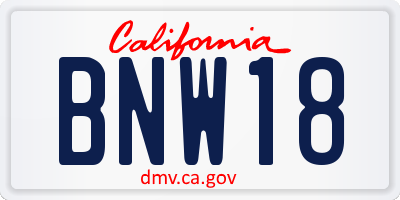 CA license plate BNW18