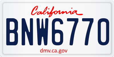 CA license plate BNW6770