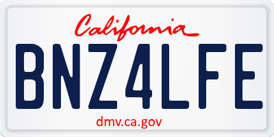 CA license plate BNZ4LFE