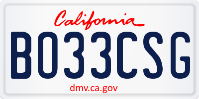 CA license plate BO33CSG